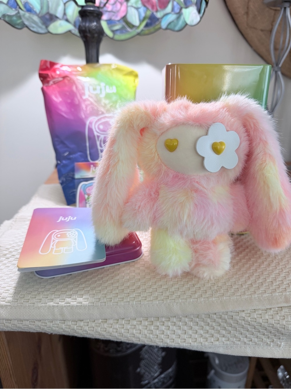 JuJu Plush Bunny Keychain - Pink, Yellow & Cream Fuzzy Charm
